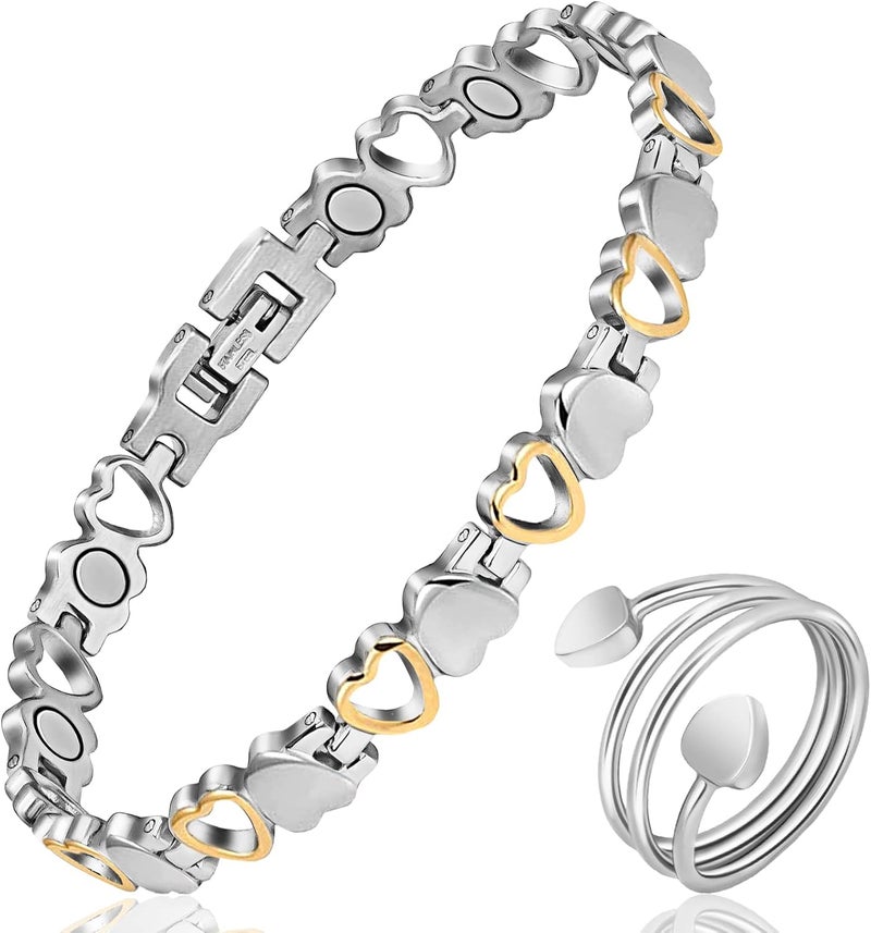Mahnco Lymph Detox Magnetic Bracelet, Titanium Bracelet for Women, Lymphatic Drainage Ring&Bracelet with 3500 Gauss Magnets-Jewelry Gift Set with Adjustment Tool - Image 1
